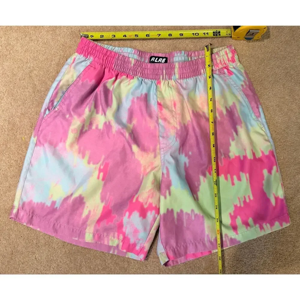 A-Lab Men's Size M Multicolor Tie Dye Drip Elastic Waistband Shorts Swim Trunk